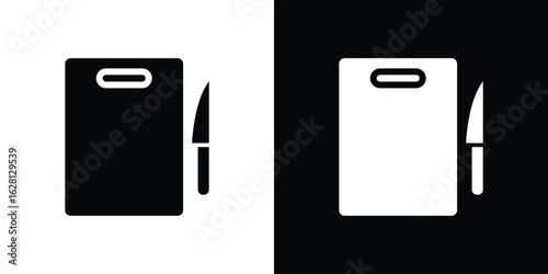 Cutting board and knife icon Pixel perfect vector graphics. Symbol, logo illustration.