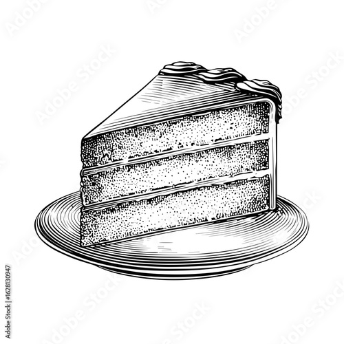 Slice of sponge cake with soft texture on a white plate  
