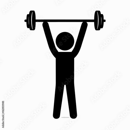 Black silhouette of a person lifting a barbell overhead in a gym or fitness setting