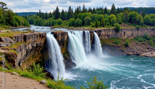 waterfalls occur naturally when river erosion shapes the landscape unevenly producing cliffs or steep slopes where water flows downward in vertical cascades.