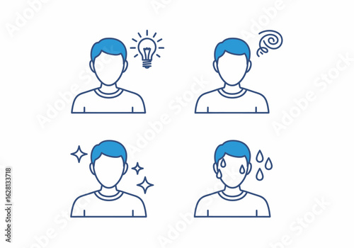 Four Icons Illustrating Human Emotions And Mental States With Simple Line Art Styles