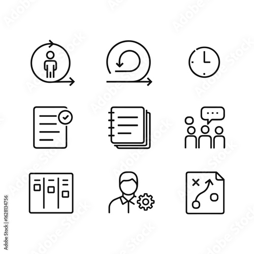 Project management vector icons. Outline symbols. Line design