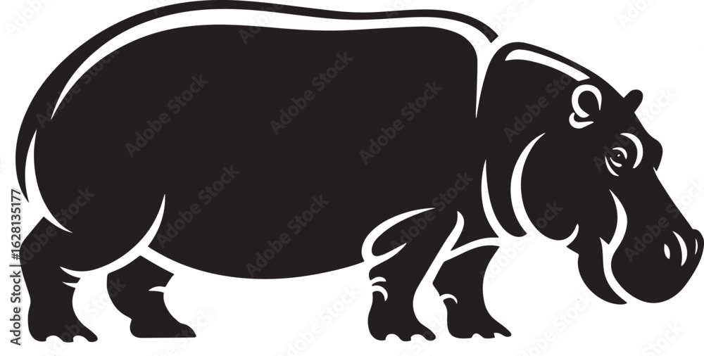 Obraz premium Hippo Silhouette Vector Illustration Large African Animal Wildlife Graphic Design Black Icon