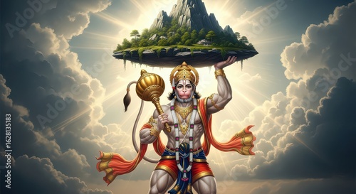 Hanuman Lifting the Mountain: A Divine Feat of Strength