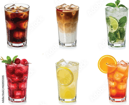 Assorted Summer Cocktails and Drinks Illustration Set
