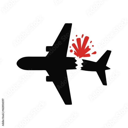 Striking Silhouette Depicts Catastrophic Plane Crash with an Impactful Visual Narrative and Stark Symbolism Evoking Tragedy