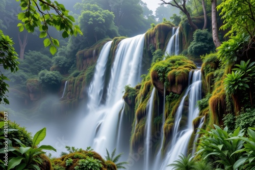 the mist from waterfalls nourishes epiphytes and mosses in tropical rainforests creating microhabitats that enhance biodiversity and ecosystem complexity over time.