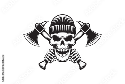  skull with crossed axes  silhouette  vector