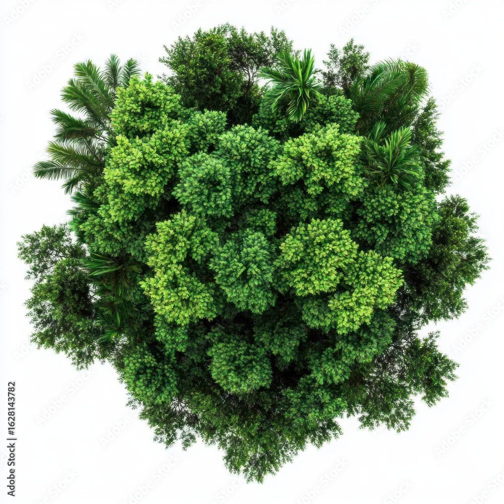 Fototapeta premium From above jungle lush tree with copy space top view isolated on transparent background