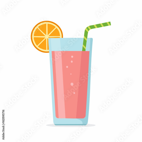 Simple vector of a fruit smoothie in a tall glass with straw