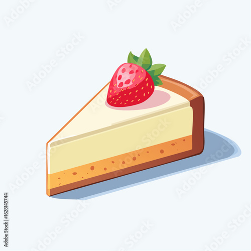 Minimal vector icon of a slice of cheesecake with strawberry