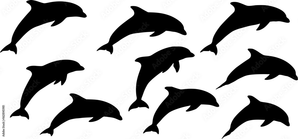 Obraz premium jumping dolphin silhouette vector illustration 