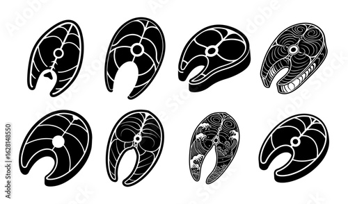 Collection of salmon steak illustrations