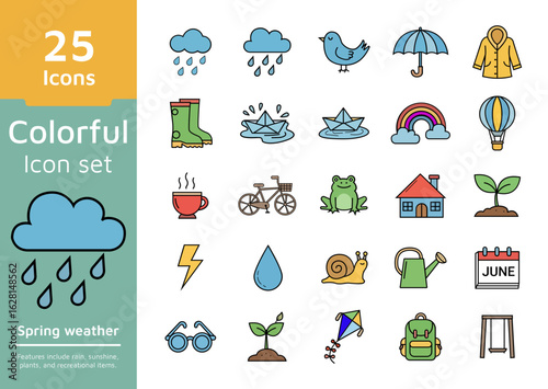 Spring weather and activities icons collection