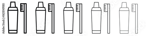 Toothbrush and toothpaste icon logo. Black line icon, vector illustrations.