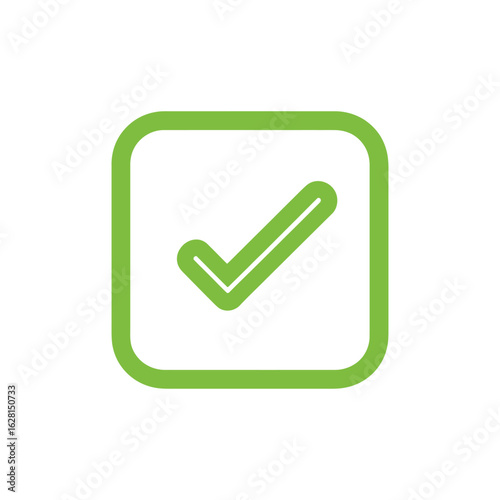 Green check mark inside a square box shows validation on white background