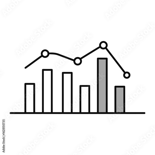 Business Performance Data A graphical representation showcasing the fluctuating nature of data. This illustration symbolizes trends, statistical analyses, and business insights in a clean design. 