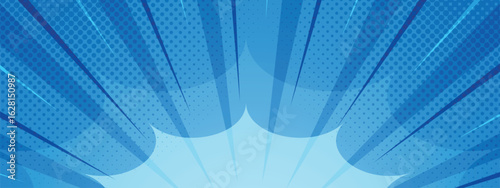 Vibrant Blue Sunburst Comic Background with Paper Tear Effect