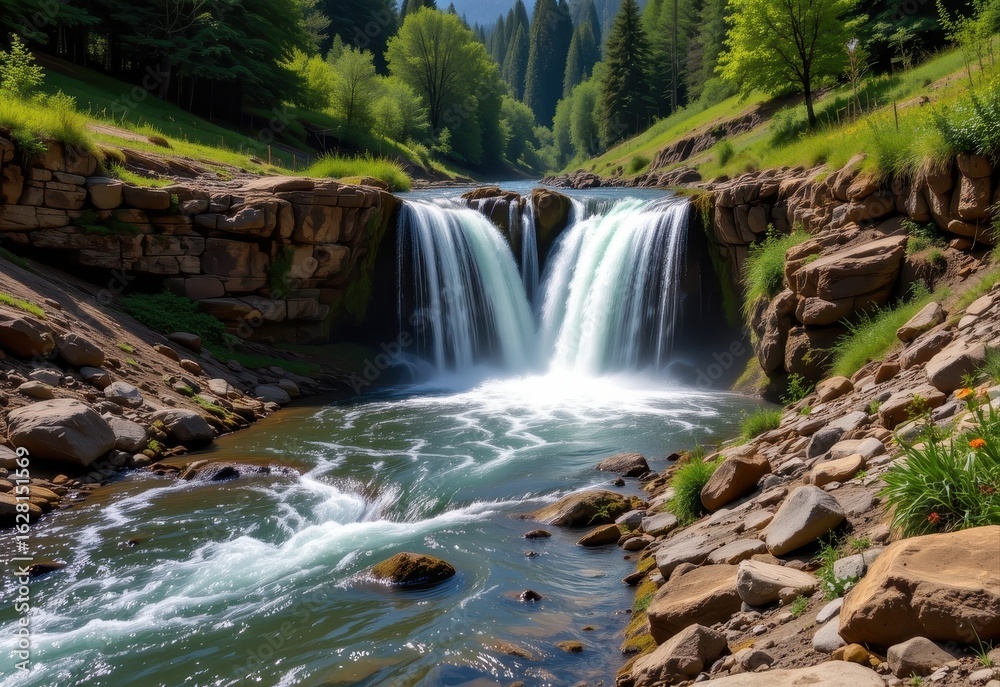 Obraz premium agricultural runoff containing fertilizers and pesticides pollutes waterfalls, causing toxic effects on plants and animals, and disturbing the delicate ecological balance around water bodies.