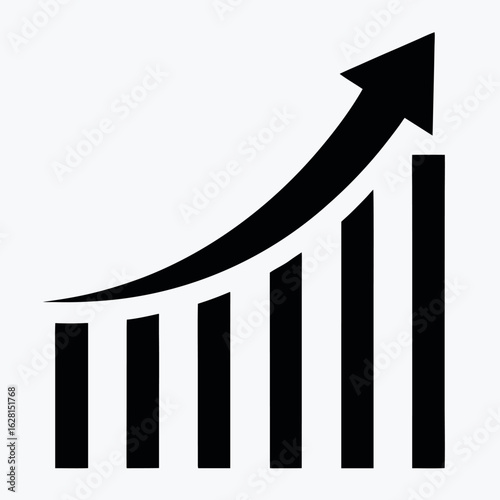 Black rising arrow graph icon symbolizing growth progress success and positive financial performance