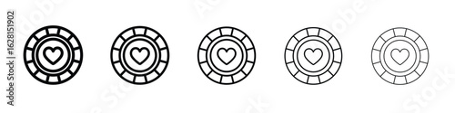 Poker chips icon logo. Black line icon, vector illustrations.