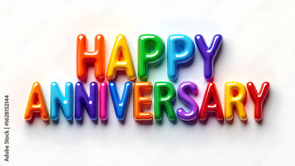 Obraz premium Rainbow balloon letters spelling happy anniversary