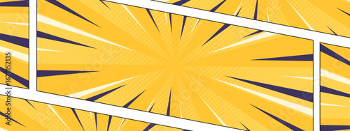 Yellow and Black comic pop art style background with style panels and Halftone Dot