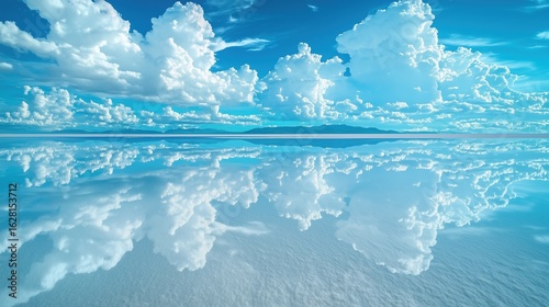 Mirror Effect on Salt Flat Surface with Abstract Sky Reflection, Widescreen Minimalist
