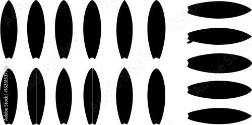 Surfboard icon silhouette, surfboard symbol	