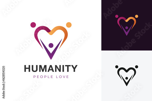 People Care with Hearth concept symbol, Charity Logo Design for and Community Love Organization, Nonprofit, and community support projects.