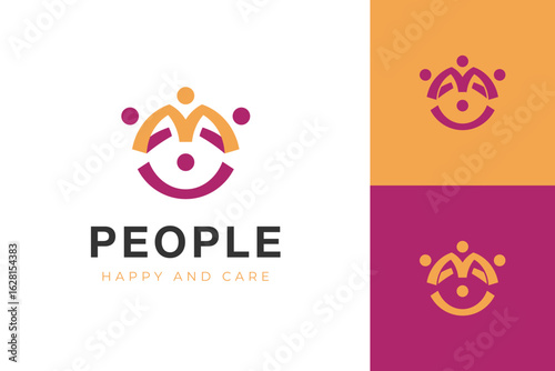 Creative Abstract People, Community logo Design with Smile and partnership combination vector icon illustration