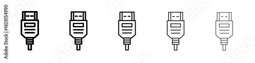 HDMI cable icon logo. Black line icon, vector illustrations.