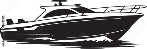 Luxury Motor Yacht Silhouette Illustration for Boating and Nautical Adventures in Black and White