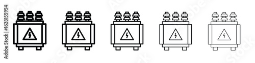 Electric transformer icon logo. Black line icon, vector illustrations.