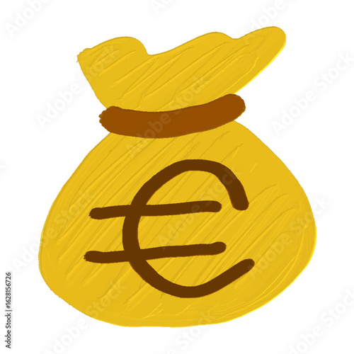 ユーロマークのお金袋・金袋（油彩風）｜Money Bag with Euro Sign - Oil Painting Style
