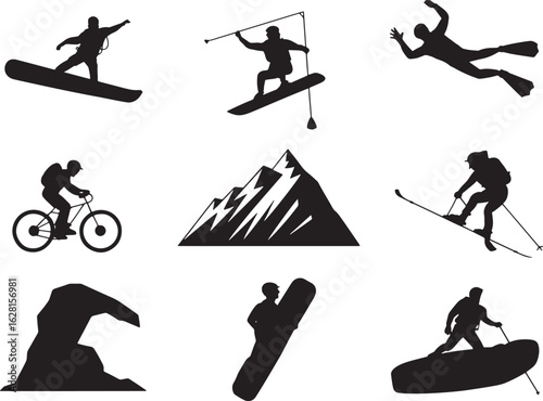 Extreme Sports Silhouette Collection on Transparent Background Diverse Activities and Athletes