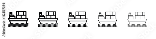 Cargo ship icon logo. Black line icon, vector illustrations.