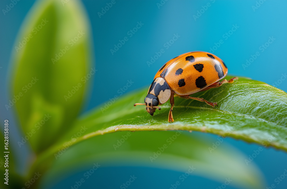 Obraz premium A close-up of a ladybug on a green tree, macro photography, macro lens,