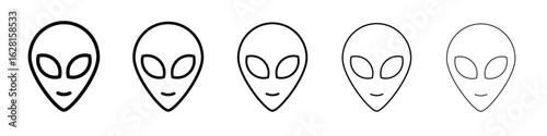 Alien face icon logo. Black line icon, vector illustrations.