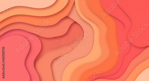 Trendy Abstract Background with Orange and Peach Papercut Waves