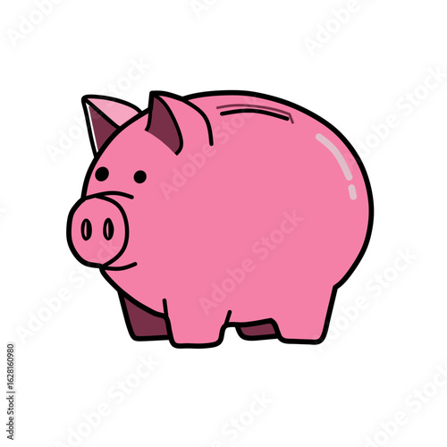 Cute Pink Piggy Bank Icon - Flat Design Savings Illustration for Finance and Budgeting