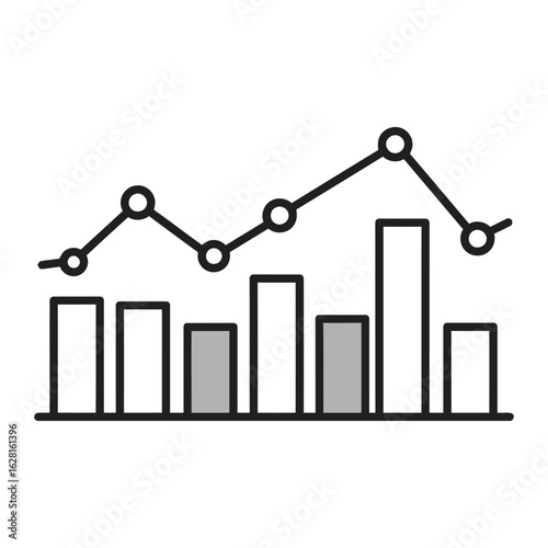 Business Performance Data A graphical representation showcasing the fluctuating nature of data. This illustration symbolizes trends, statistical analyses, and business insights in a clean design. 
