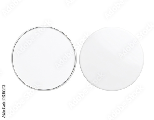 Two white circles, blank round shapes for product display or logo on transparent background