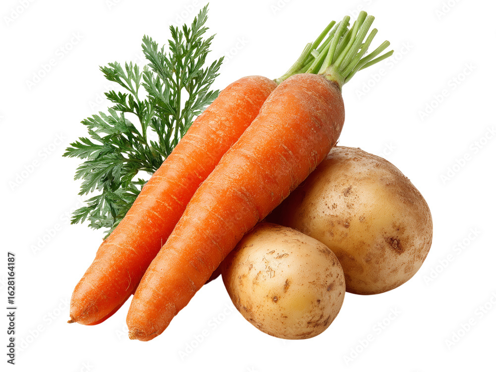 Fresh carrots and potatoes healthy organic vegetables, Isolated On White Background, Png Transparent Fresh carrots and potatoes healthy organic vegetables, Isolated On White Background, Png Transparent