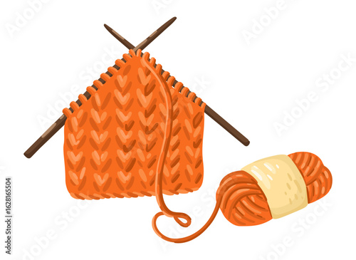 Yarn Ball with Knitting Needles. Cozy Autumn Vector.