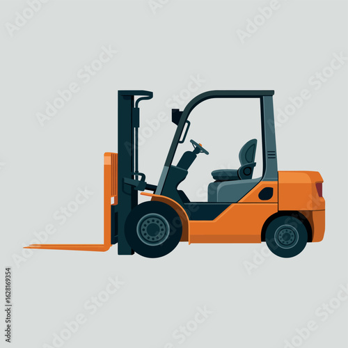 Orange forklift truck isolated on a light gray background