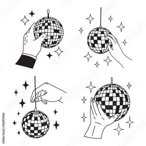 Hand holding disco ball  vector illustration