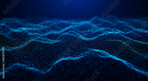 Abstract Blue Particle Wave Background with Depth of Field Effect