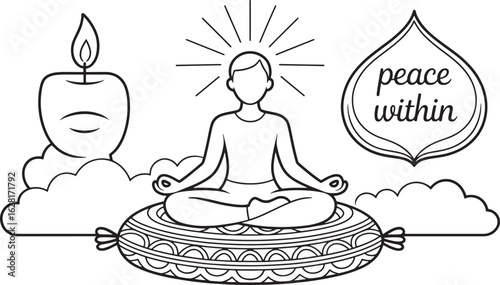 Serene Meditation Scene Line Art Illustration for Inner Peace and Spiritual Harmony