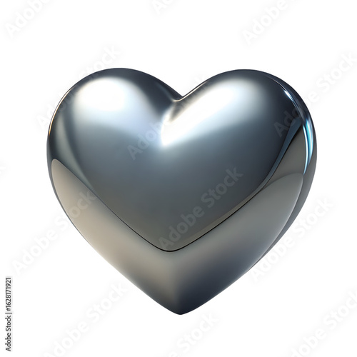 Shiny silver heart shape isolated on transparent background